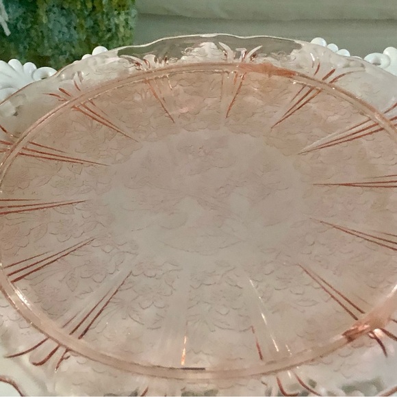 Vintage Depression Glass Jeanette Blossom Pink Cake Plate - Picture 6 of 8
